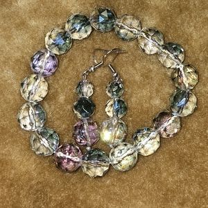 2 pc set, "Magic Glass" Color of Glass jewelry, Drop Earrings, Bracelet, NWT